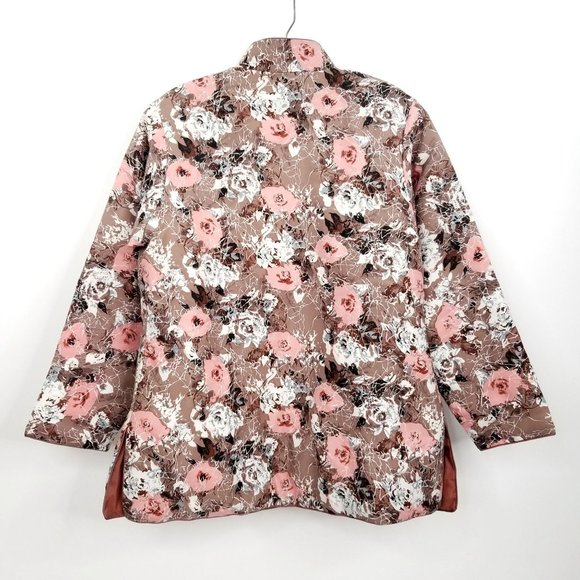 Vintage Asian Jacket Top Taupe Pink Floral Pockets - Picture 5 of 7